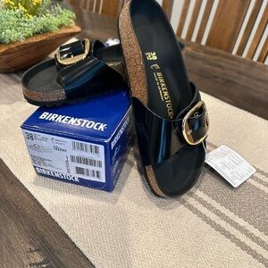 Birkenstock Madrid Big Buckle High-Shine Black Sandals NWT